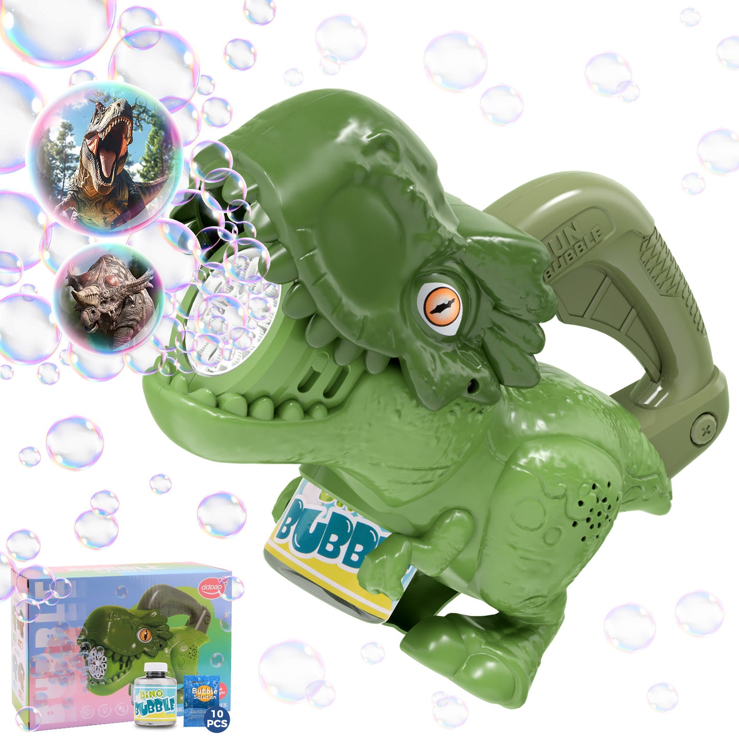 Dinosaur Bubble Machine for Kids, Automatic Handheld T-Rex Bubble Gun with Colorful Bubble- Idea Gift for Easter, Birthday, Halloween, Christmas(Green)
