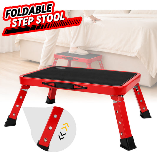 Lafati Folding Step Stool for Adults & Seniors - Heavy Duty Steel Step Stool with 3 Adjustable Heights, Anti-Slip Surface & Rubber Feet, Multi-Purpose Step Stool for Kitchen, Bed, SUV, RV
