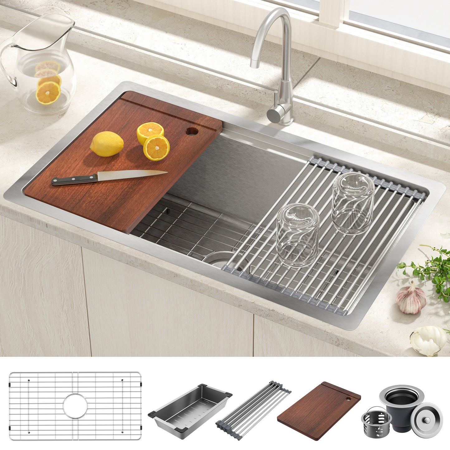 Lafati 30-Inch Undermount Kitchen Sink - 304 SUS Stainless Steel - 16-Gauge - Farmhouse Sink with Accessories