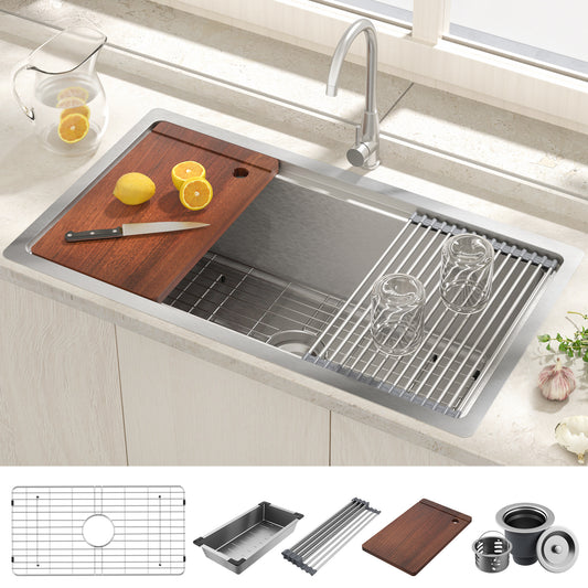 Lafati 32-Inch Undermount Single Bowl Kitchen Sink - 304 SUS Stainless Steel - 16-Gauge - Farmhouse Sink with Accessories