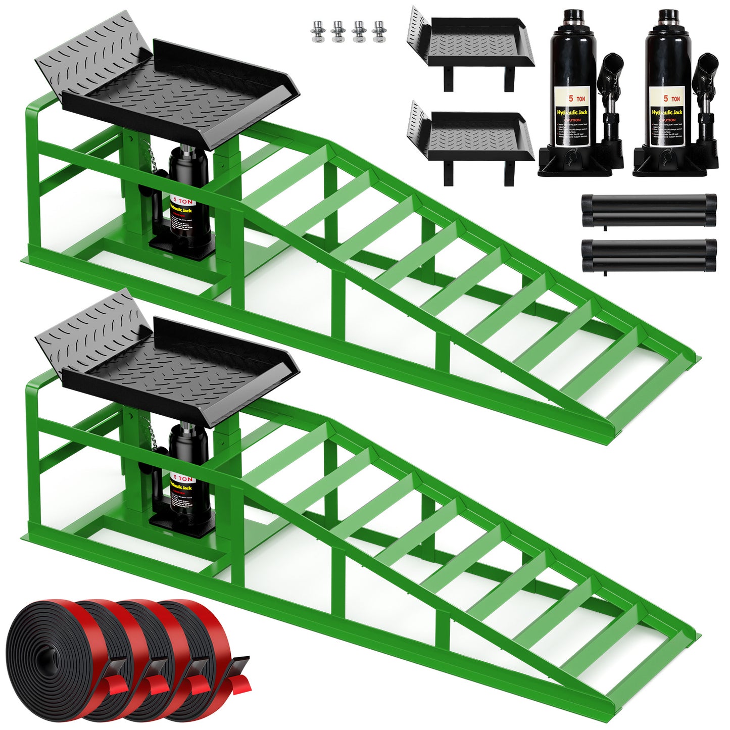 Lafati 2PCS 5T 11000lbs Hydraulic Car Ramps, Heavy Duty Hydraulic Vehicle Ramps Lift Ramp, Portable Car Ramps for Oil Changes, Car Lifts for Home Garage, Vehicle Auto Garage Repaircop（Green）