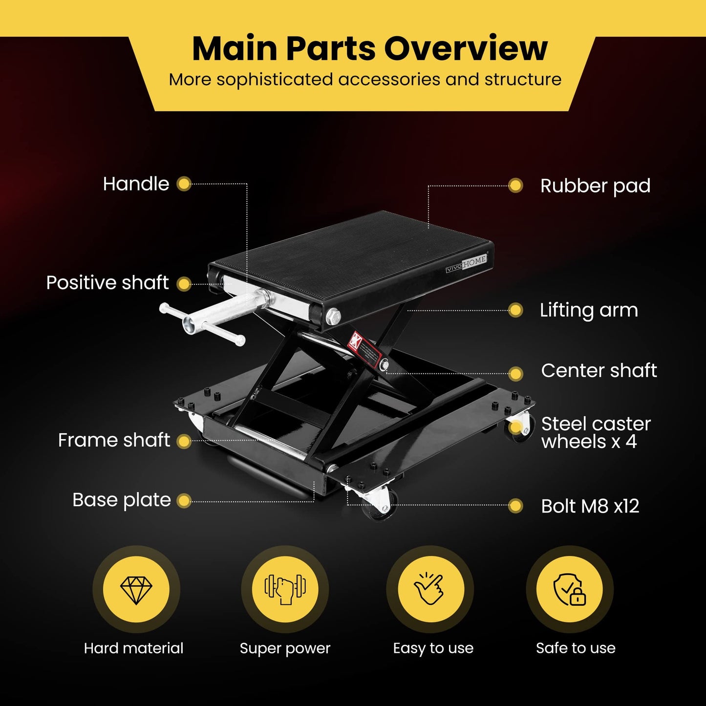 Lafati 1100 LBS Steel Motorcycle & ATV Scissor Lift Jack with Dolly - Heavy-Duty Bike Repair Stand