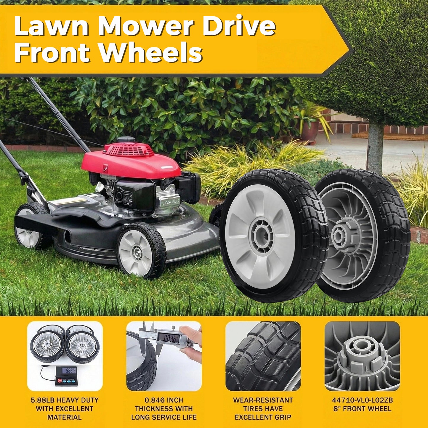 HRR216 Lawn Mower Drive Wheels Kit-2 Pcs 8" Rear Wheels 42710-VE2-M02ZE Replace for Honda HRR216 HRS216 HRT216 Walk-behind Lawn Mower