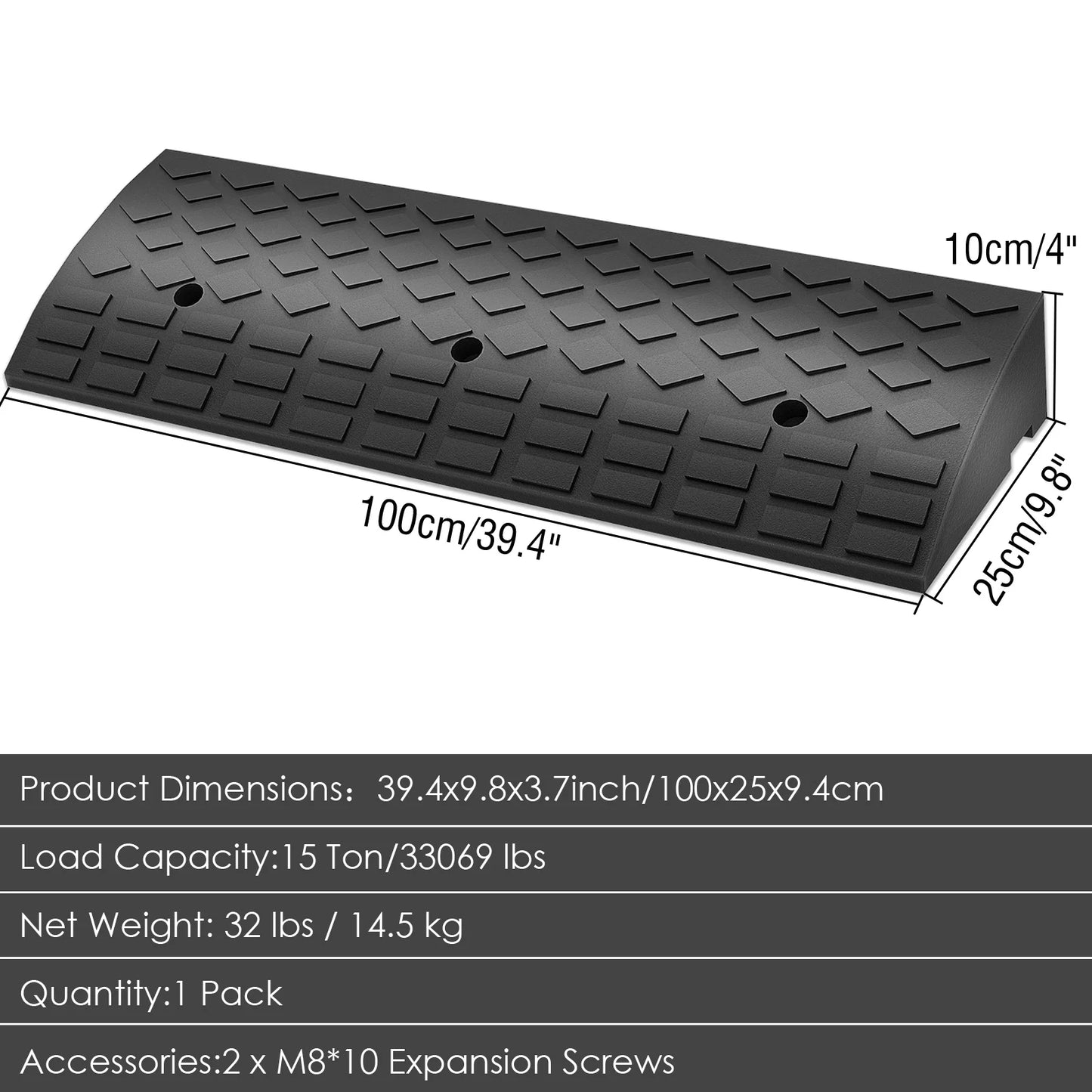 4" Rise Rubber Curb Ramps Heavy Duty Driveway Curb Ramp 22000 Lbs Car Slope Ramp for Sidewalk Cars RV Trucks Shed Access Bike Pets Scooter Wheelchair 39.4x9.8x4inch