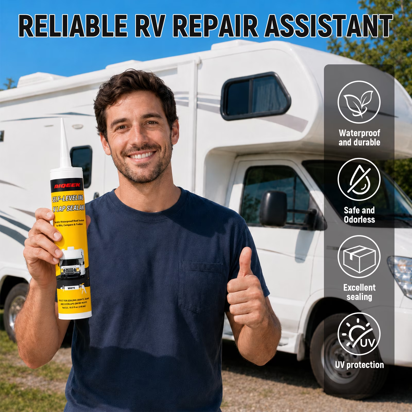 2 Packs RV Roof Sealant, Self Leveling Lap Sealant White for RV Caulking for Roof, Repair, UV resistant & Waterproof, 10.5 fl oz