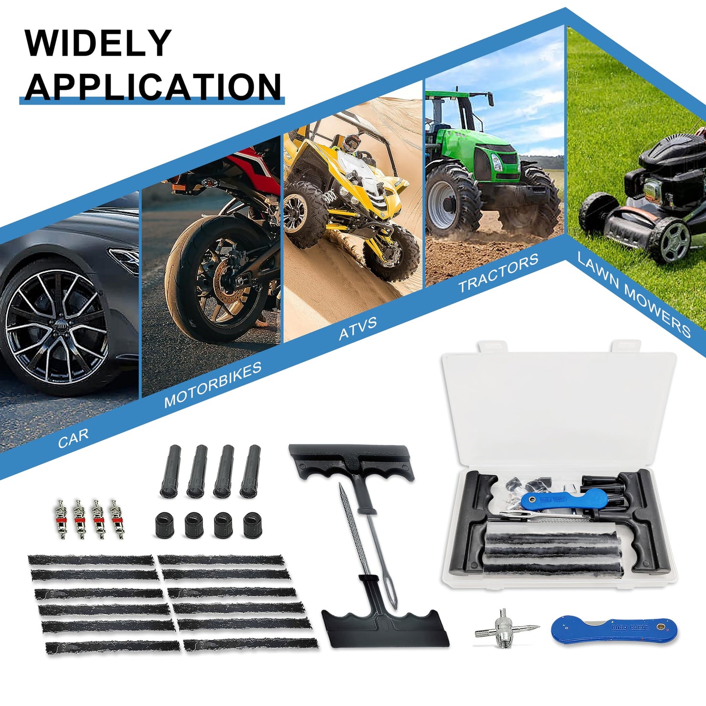 46 Pcs Professional  Tire Repair Kit,Heavy-Duty Universal Plug & Patch Kit for Tubeless Tires, with T-Handle Tool for Car, Truck, Motorcycle, RV and More