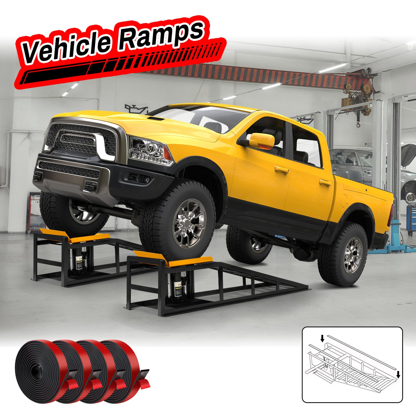 Lafati 2PCS 5T 11000lbs Hydraulic Car Ramps, Heavy Duty Hydraulic Vehicle Ramps Lift Ramp, Portable Car Ramps for Oil Changes, Car Lifts for Home Garage, Vehicle Auto Garage Repaircop（Orange）