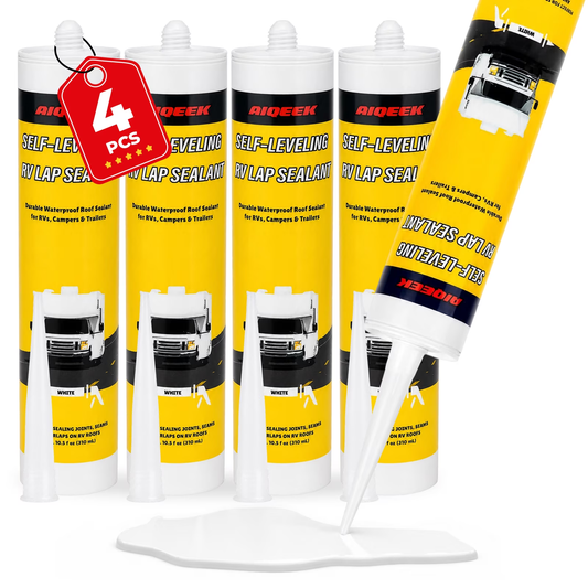 4 Packs RV Roof Sealant, Self Leveling Lap Sealant White for RV Caulking for Roof, Repair, UV resistant & Waterproof, 10.5 fl oz