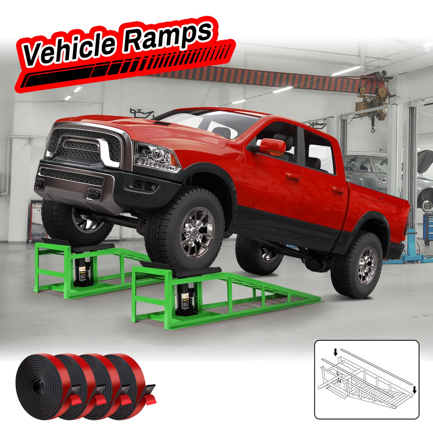 Lafati 2PCS 5T 11000lbs Hydraulic Car Ramps, Heavy Duty Hydraulic Vehicle Ramps Lift Ramp, Portable Car Ramps for Oil Changes, Car Lifts for Home Garage, Vehicle Auto Garage Repaircop（Green）