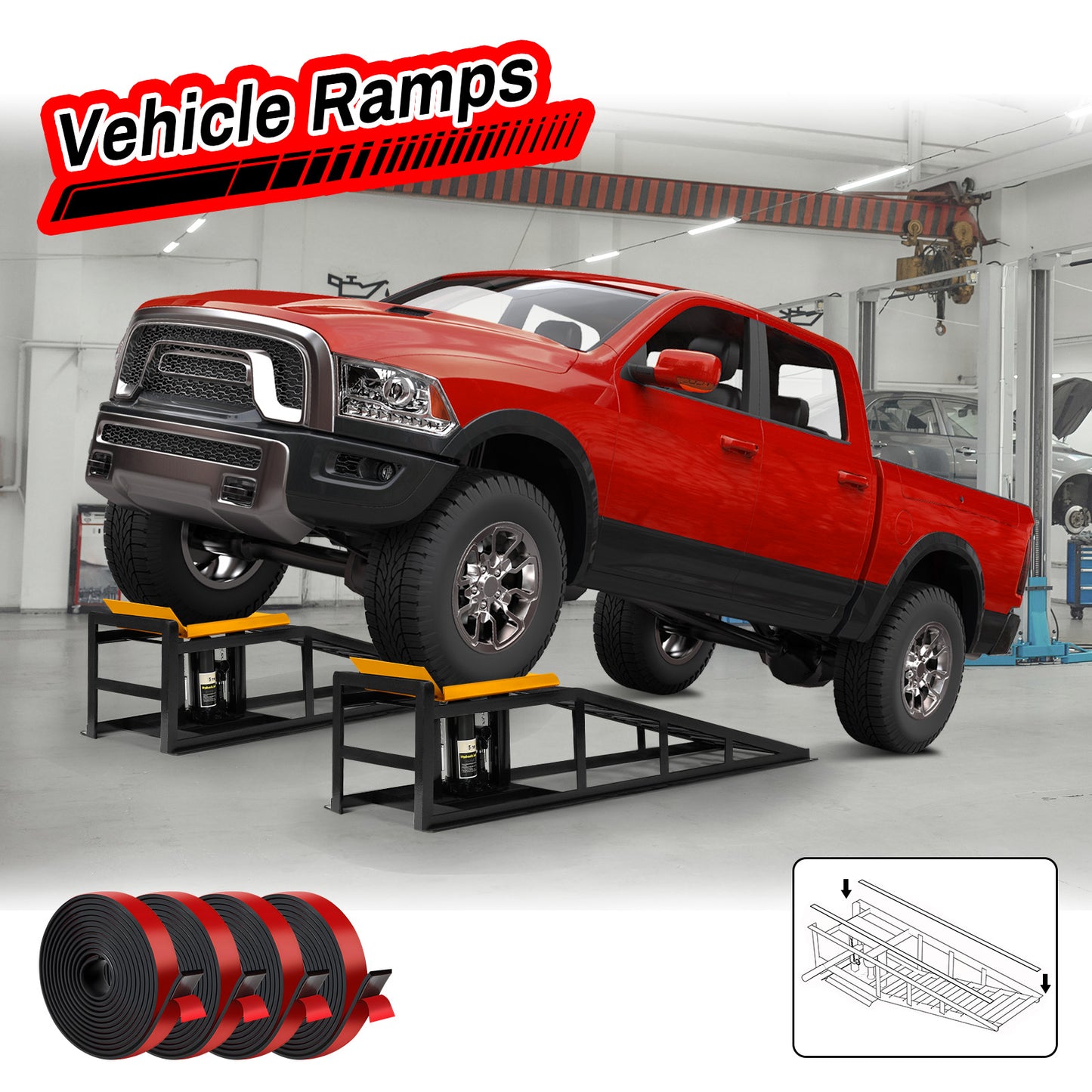 Lafati 2PCS 5T 11000lbs Hydraulic Car Ramps, Heavy Duty Hydraulic Vehicle Ramps Lift Ramp, Portable Car Ramps for Oil Changes, Car Lifts for Home Garage, Vehicle Auto Garage Repaircop（Orange）