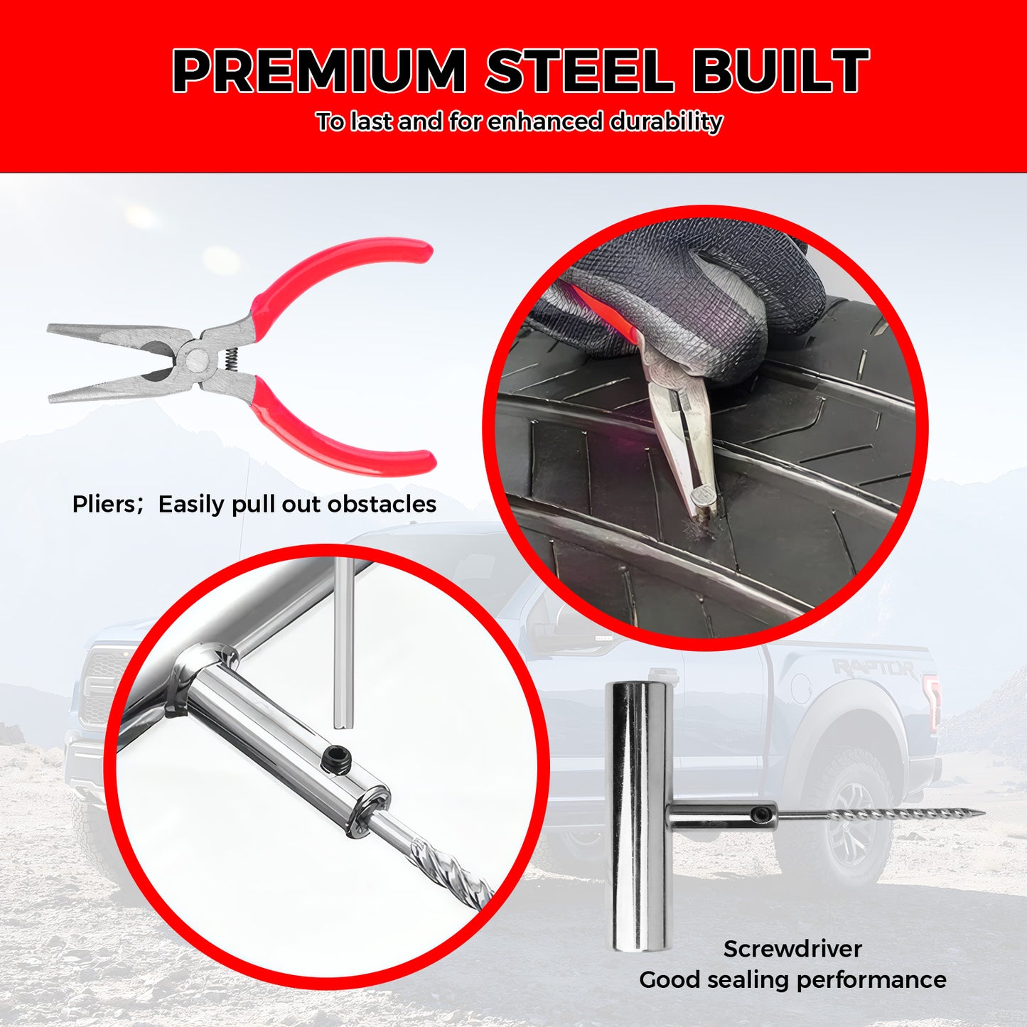 46 Pcs Professional  Tire Repair Kit,Heavy-Duty Universal Plug & Patch Kit for Tubeless Tires, with T-Handle Tool for Car, Truck, Motorcycle, RV and More