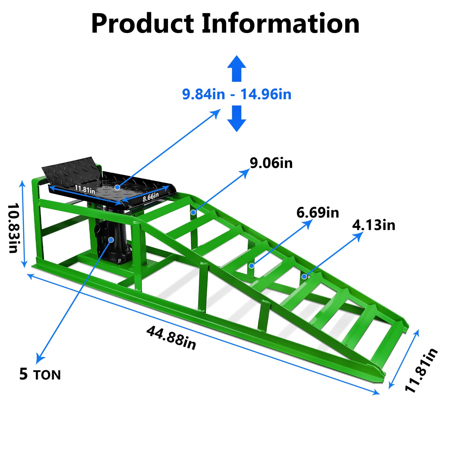 Lafati 2PCS 5T 11000lbs Hydraulic Car Ramps, Heavy Duty Hydraulic Vehicle Ramps Lift Ramp, Portable Car Ramps for Oil Changes, Car Lifts for Home Garage, Vehicle Auto Garage Repaircop（Green）