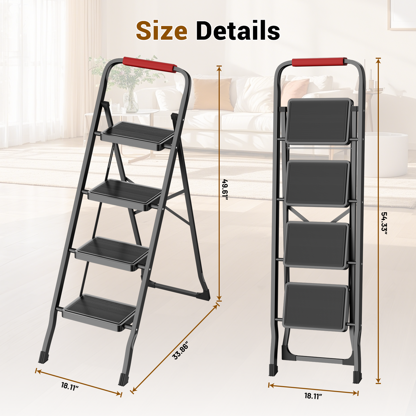 Lafati 4 Step Folding Ladder, 330lb Capacity, Wide Anti-Slip Pedals, Foldable Step Stool for Home & Kitchen