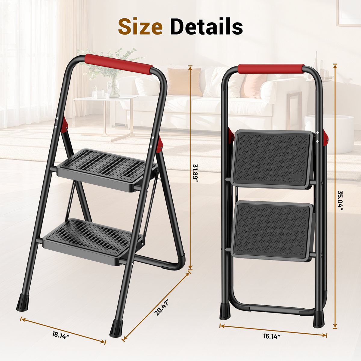 Lafati 2 Step Ladder, Step Stool for Adults,2 Step Ladder Folding Step Stool with Wide Pedal Ergonomic Design