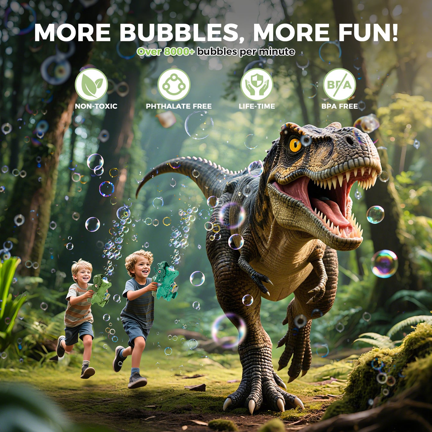 Dinosaur Bubble Machine for Kids, Automatic Handheld T-Rex Bubble Gun with Colorful Bubble- Idea Gift for Easter, Birthday, Halloween, Christmas(Green)