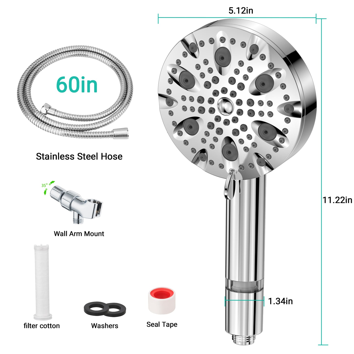 Lafati Handheld Shower Head Set - 9 Modes, 60" Hose, Easy Install - Detachable Rain Shower with Anti-Clog Nozzles and Filter Replacement for Full Body Coverage