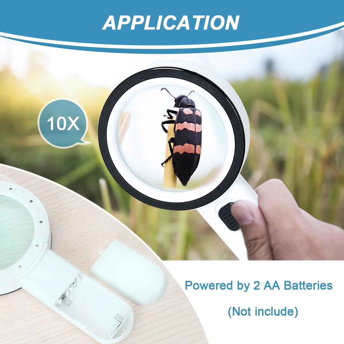 Magnifying Glass with 12 LED Lights, 10X Double Glass Lens Handheld Illuminated Magnifier Reading Magnifying Glass with for Seniors Read, Coins, Stamps, Map, Inspection, Macular Degeneration
