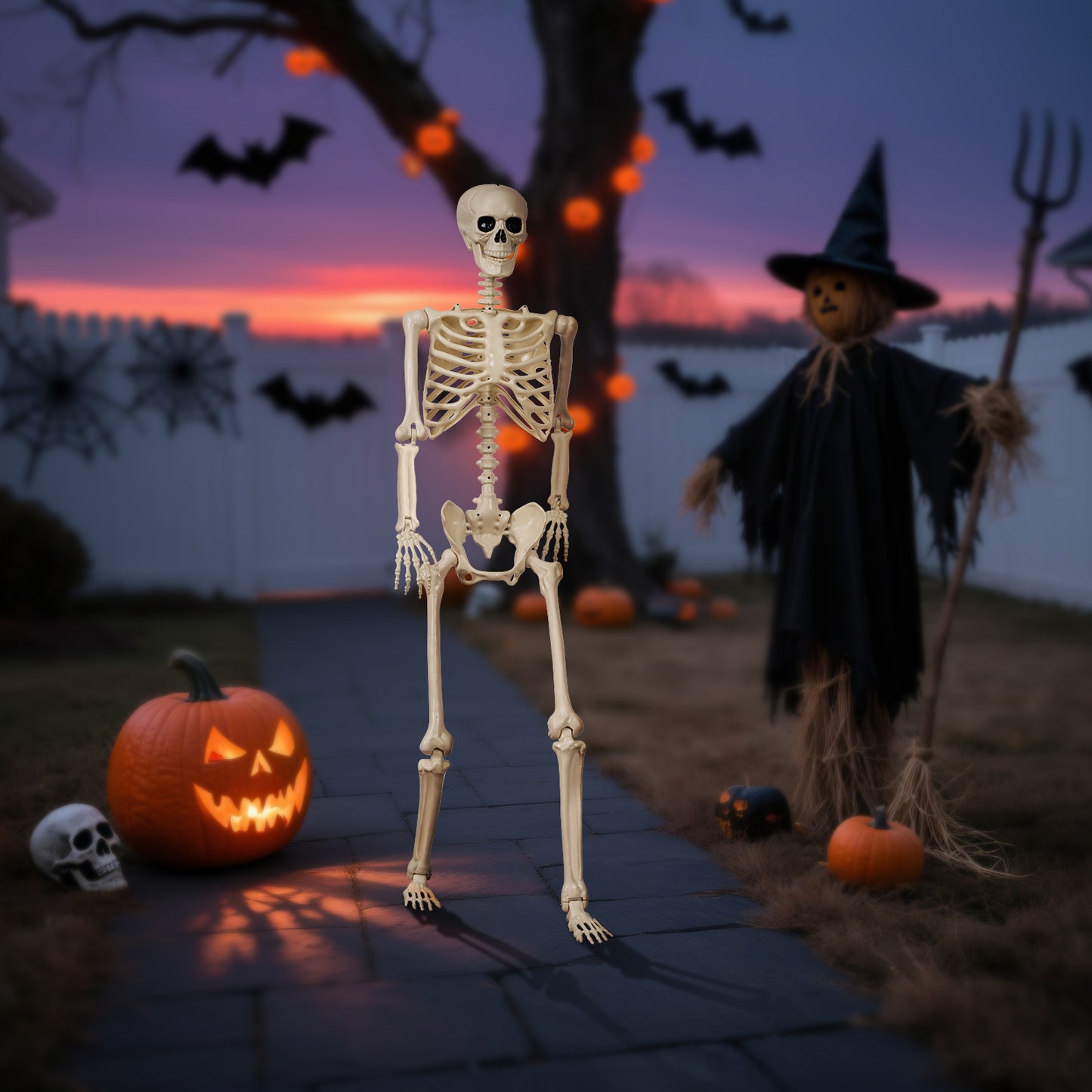 3.3 ft Halloween skeleton decoration, with movable joints, flexible skeleton for poses, scary skeleton suitable for indoor and outdoor Halloween decorations, haunted houses, courtyards, cemeteries