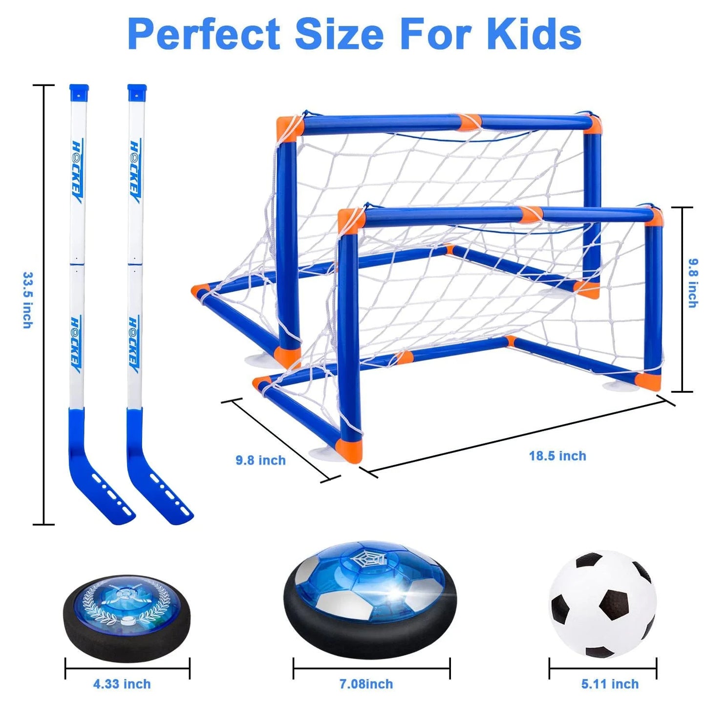 Hover Hockey Set for Kids, 4-in-1 Hover Soccer Ball Bowling Toy Set- LED Rechargeable Indoor/Outdoor Game for Ages 3-12