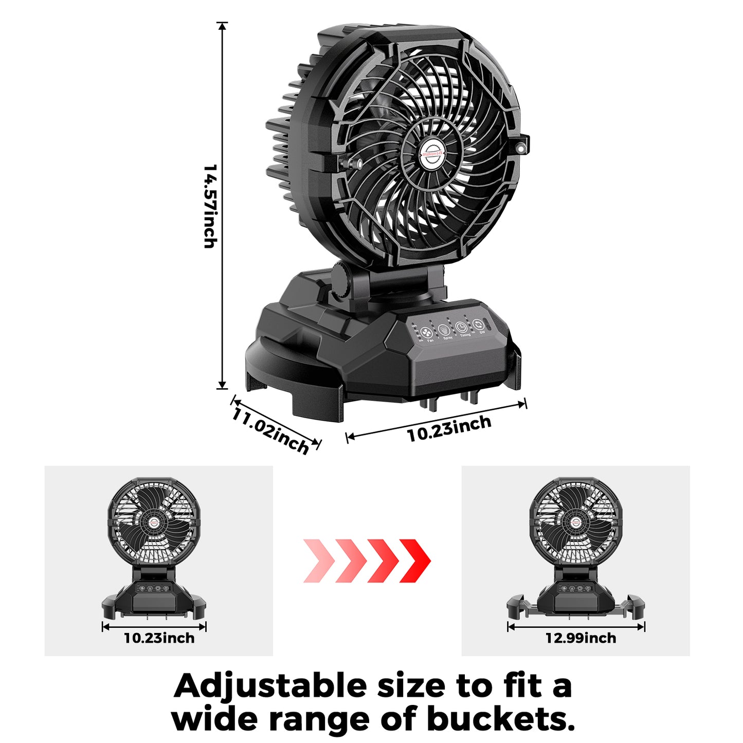 Portable Outdoor Misting Fan, Bucket Top Portable Fan, Battery Powered with 4 Fan Speeds & 4 Mist Settings for Camping, Tailgating, and Beach(BLACK)