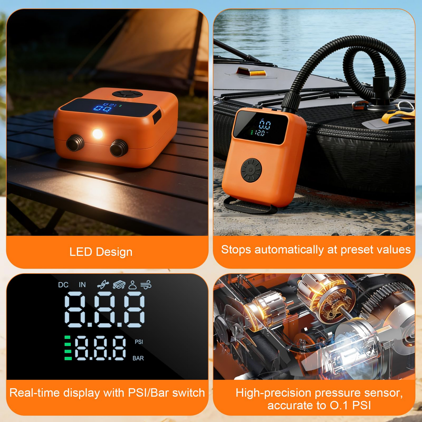 Electric Paddle Board Pump Portable, 20 PSI Rechargeable Electric SUP Air Pump, Intelligent Dual Stage Inflation & Deflation, Auto-Off, for Paddle Boards, Kayak, Kite, Tent