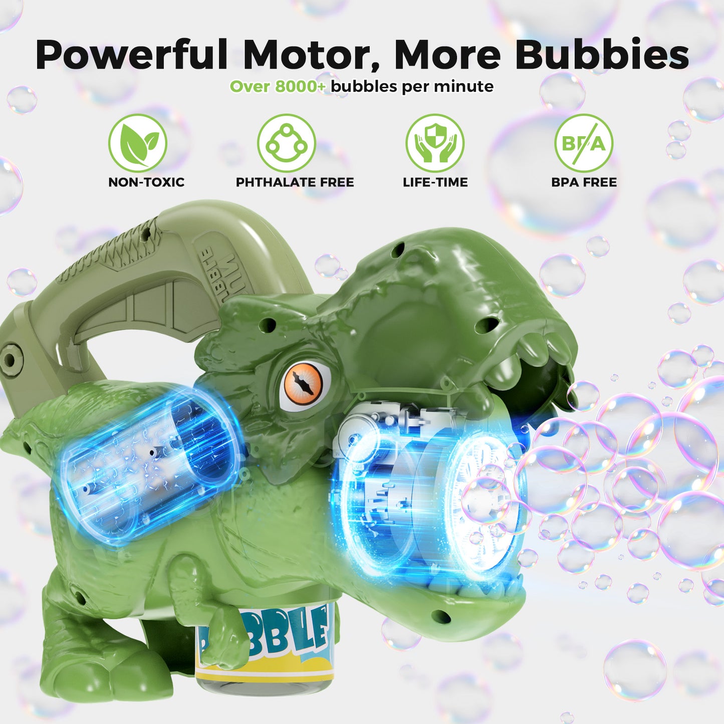 Dinosaur Bubble Machine for Kids, Automatic Handheld T-Rex Bubble Gun with Colorful Bubble- Idea Gift for Easter, Birthday, Halloween, Christmas(Green)