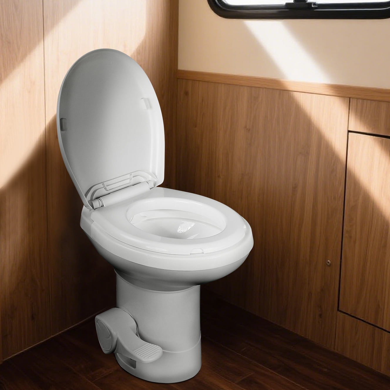 Portable RV Toilet With Pedal Flush, High Profile lightweight toilet with Hand Sprayer - White