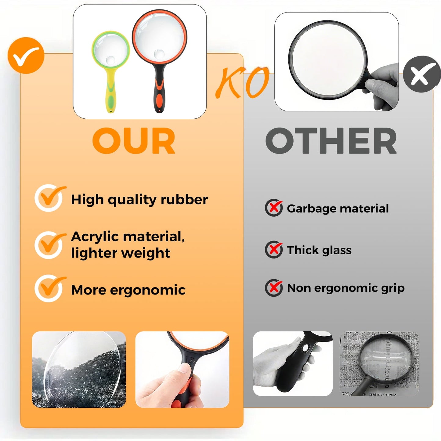 Nazano 2 Pcs Magnifying Glass, Large Handheld Magnifier Magnafying, Non-Slip Rubber Handle for Handheld Seniors Reading & Children Science/Explore