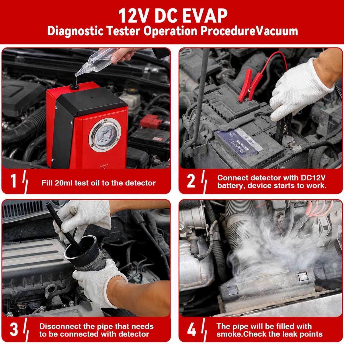 Lafati Automotive Smoke Machine, EVAP Vacuum Leak Detector, DC 12V Car Leak Machine with Pressure Gauge, Portable Leak Diagnostic Tester for Cars Motorcycles Trucks