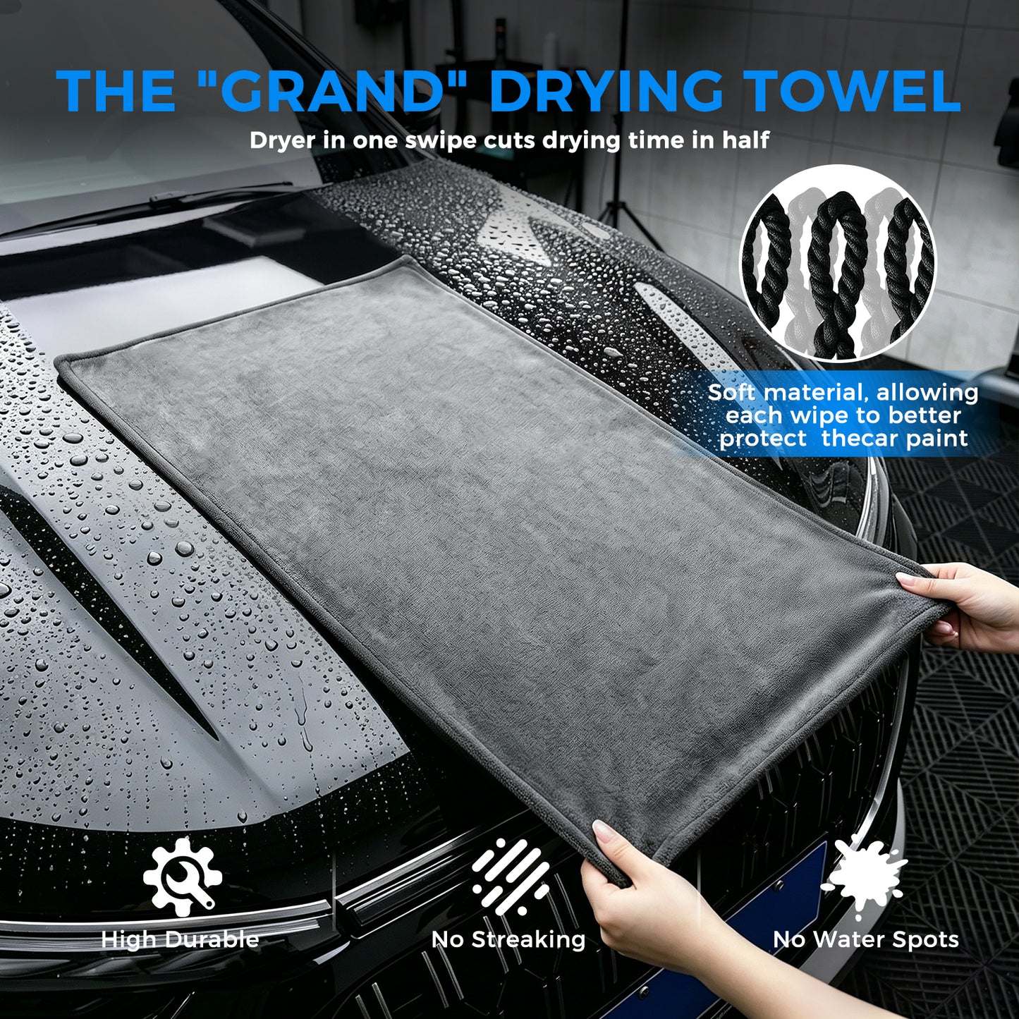 Lafati 3-Piece Car Drying Towel Kit, 1200GSM Double Twisted Loop Ultra Absorbent Microfiber Towels for Cars , Scratch-Free Professional Detailing Kit for Cars, Trucks, Suvs