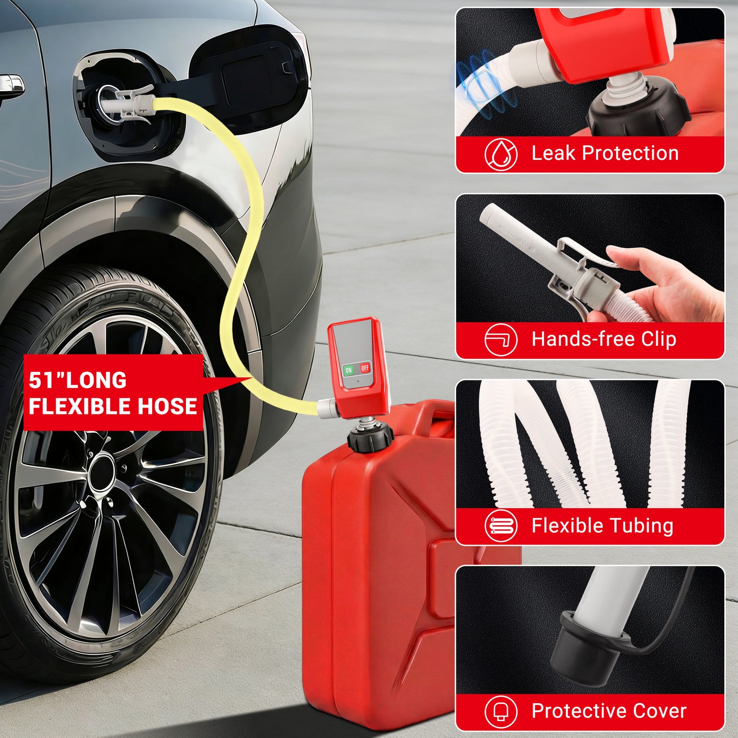 Lafati Automatic Fuel Transfer Pump with Auto-Stop - 3.2GPM Flow Rate, 51" Hose, Battery Powered