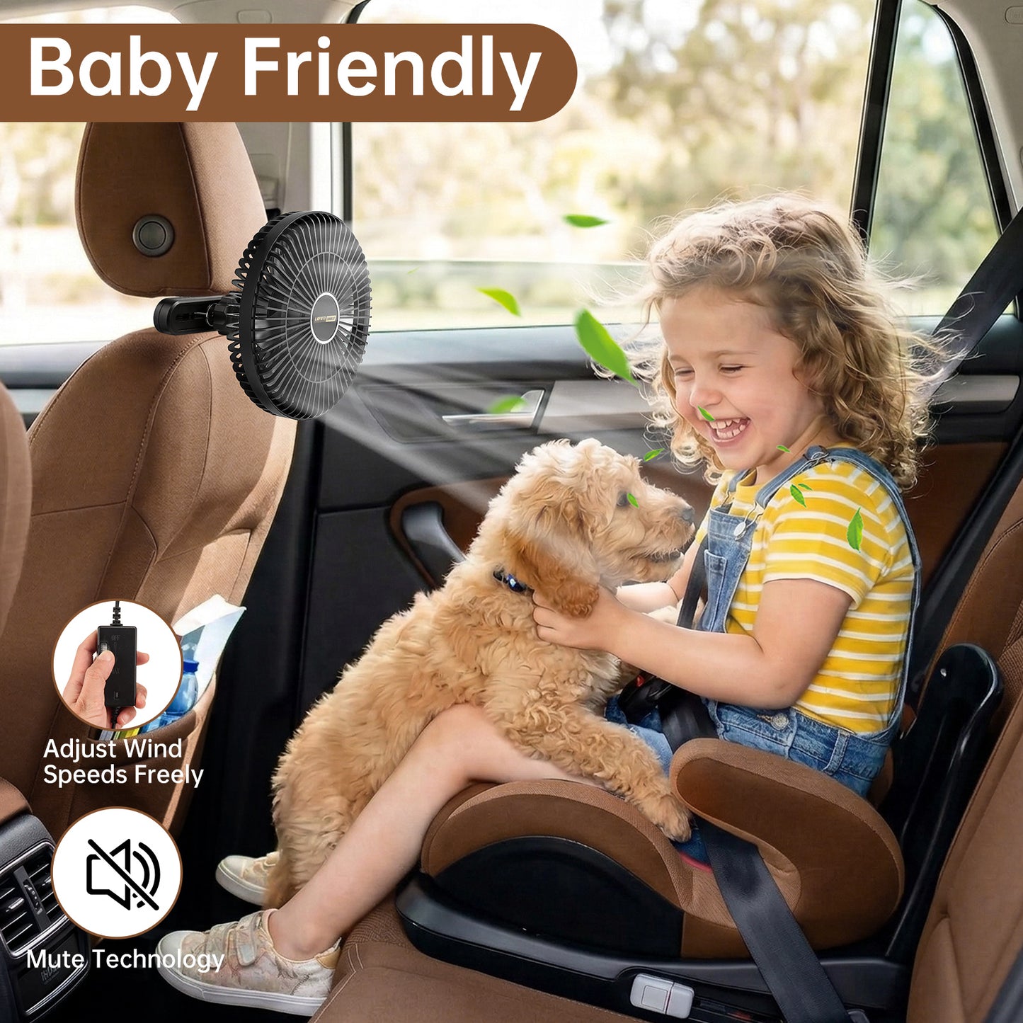 9 Inch Portable Car Fan, Lafati 12V Universal Electric Vehicle Fan with Stepless Speed Control, 3-in-1 Headrest Mount & Clip, 360° Rotation Quiet Cooling for Car SUV RV Van Sedan