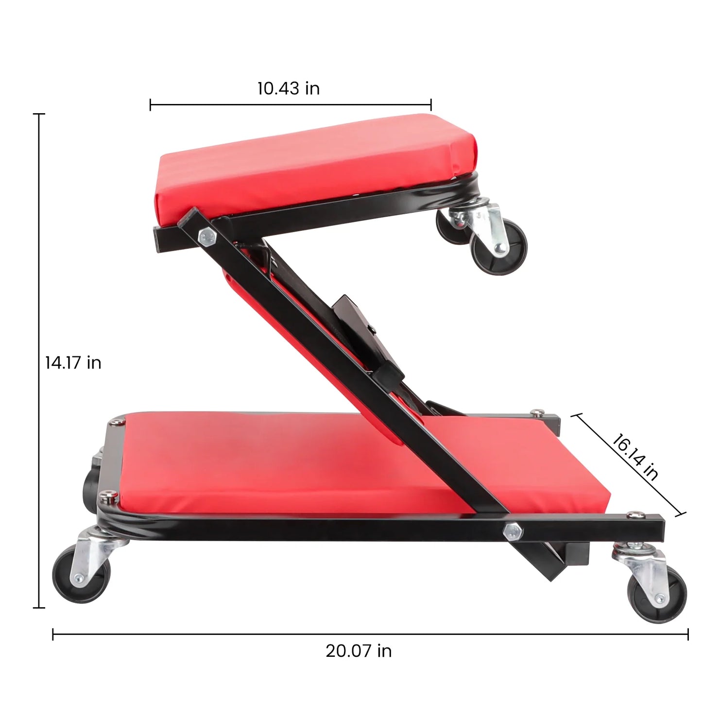 36" Inch Foldable Creeper Seat, 2 in 1 Z Shape Creeper and Seat, 6 Swivel Casters Wheeled Creeper for Garage Shop, 330 lbs Capacity, Red