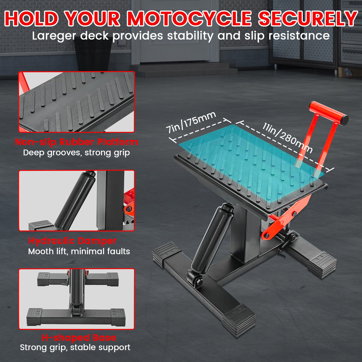 LAFATI 440 lbs Hydraulic Dirt Bike Lift Stand - Adjustable Motorcycle Jack for Repair & Maintenance