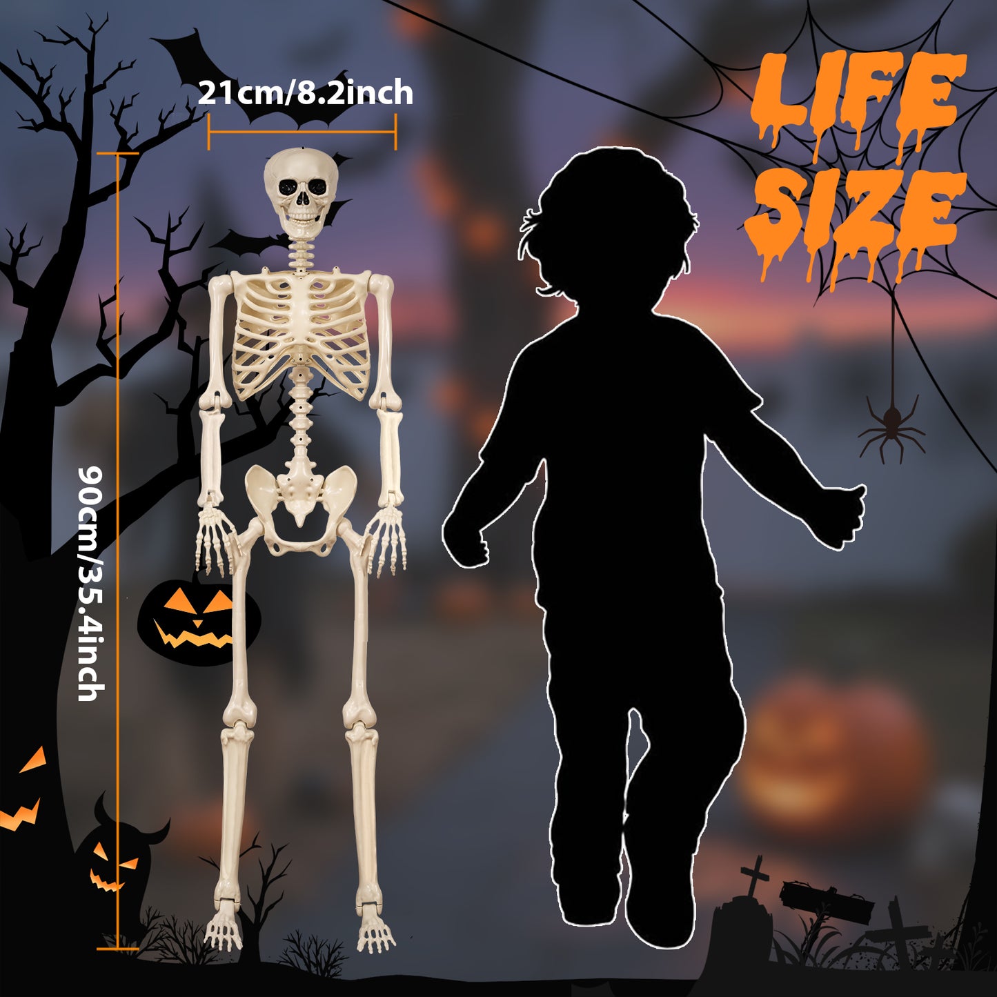 (2pack)3.3 ft Halloween skeleton decoration, with movable joints, flexible skeleton for poses, scary skeleton suitable for indoor and outdoor Halloween decorations, haunted houses, courtyards