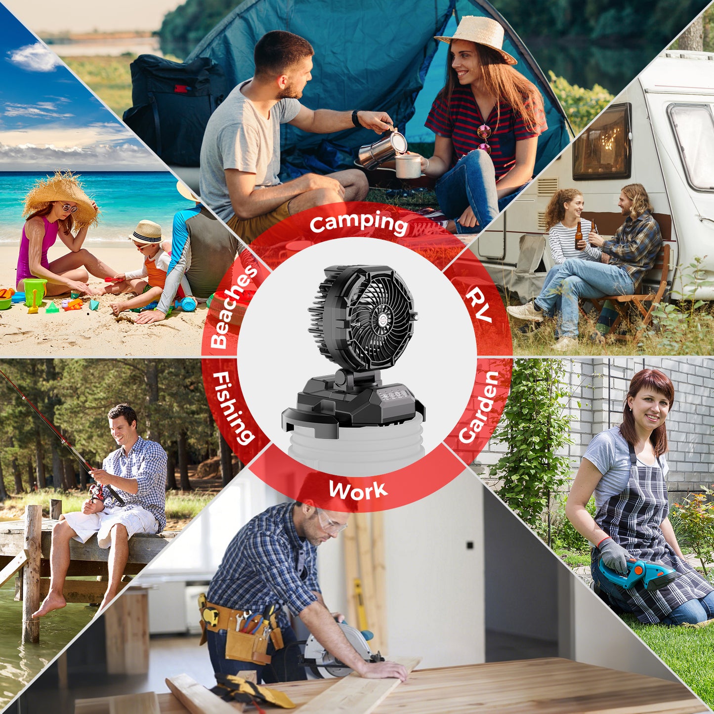 Portable Outdoor Misting Fan, Bucket Top Portable Fan, Battery Powered with 4 Fan Speeds & 4 Mist Settings for Camping, Tailgating, and Beach(BLACK)