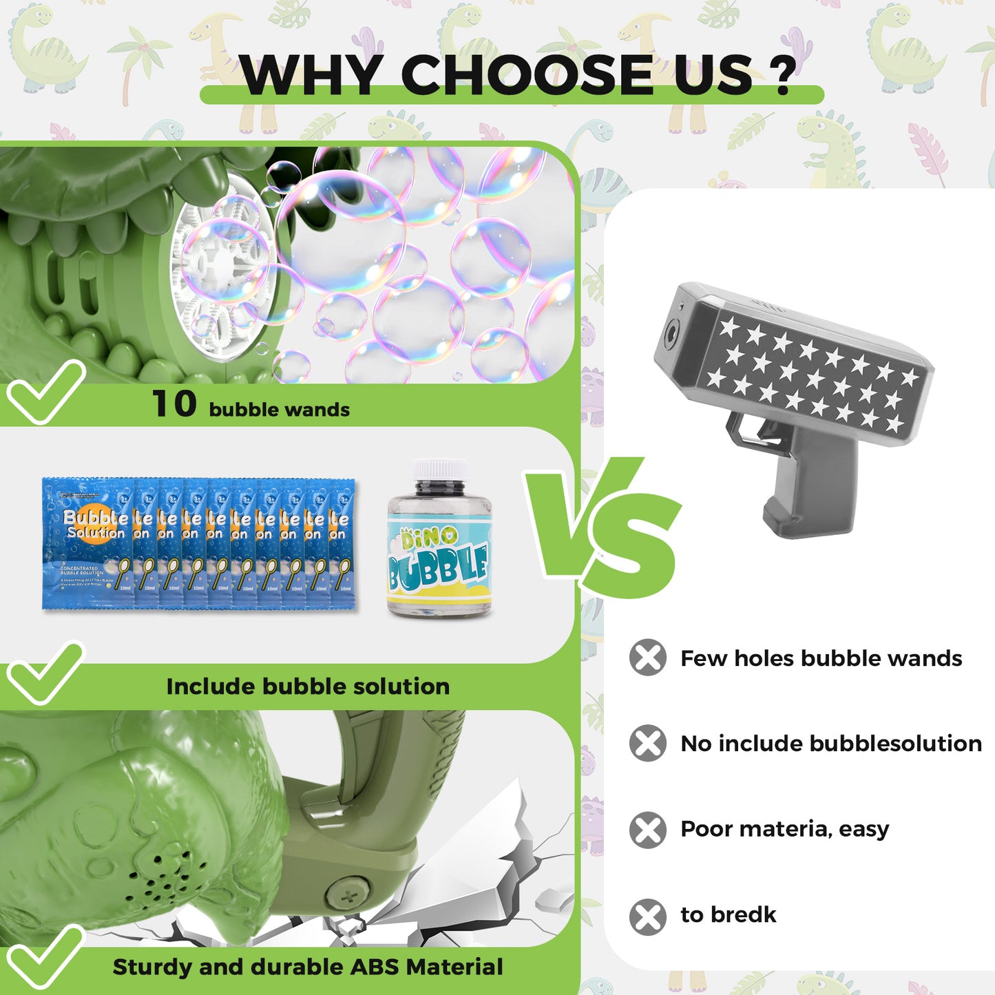 Dinosaur Bubble Machine for Kids, Automatic Handheld T-Rex Bubble Gun with Colorful Bubble- Idea Gift for Easter, Birthday, Halloween, Christmas(Green)