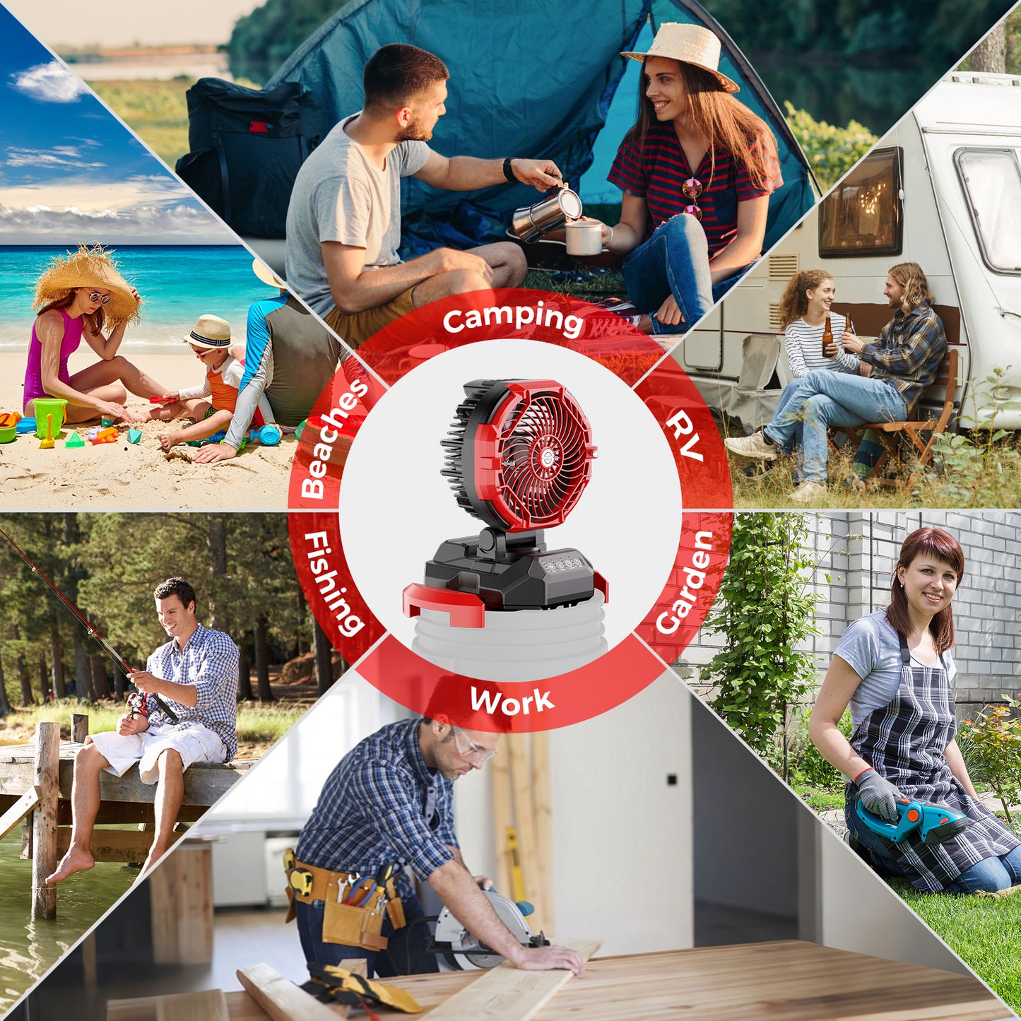 Portable Outdoor Misting Fan, Bucket Top Portable Fan, Battery Powered with 4 Fan Speeds & 4 Mist Settings for Camping, Tailgating, and Beach