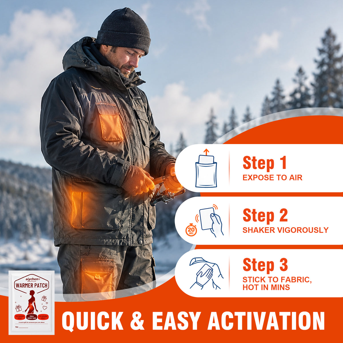 Aiychen Hand Warmers Large Body & Hand Warmers, 50-Pack, Air-Activated, Disposable, Long-Lasting, Dependable for for Hunting, Golfing, Spectating, Camping, 5.5 X 4 Inch, up to 10 Hours of Heating