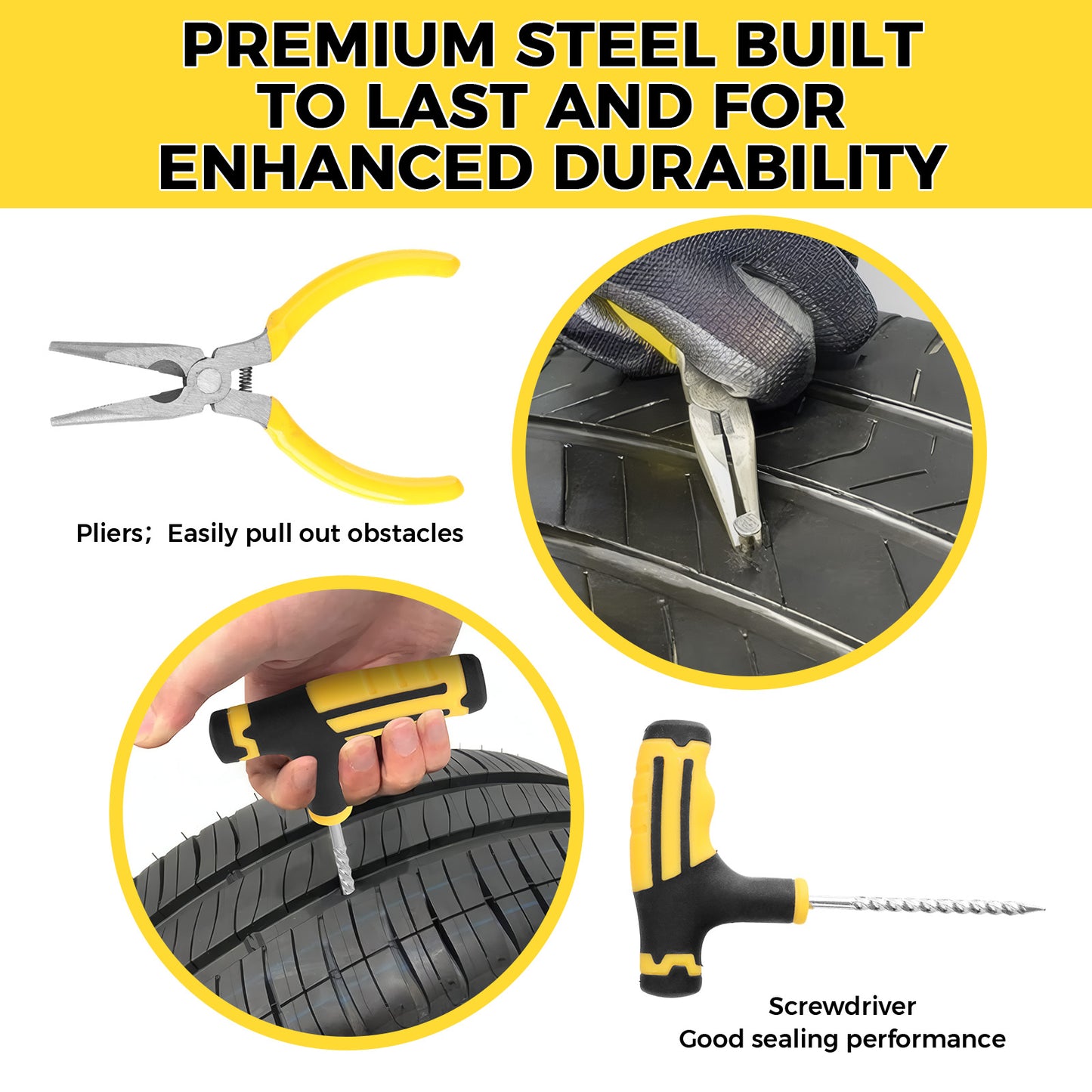 32 Pcs Professional  Tire Repair Kit,Heavy-Duty Universal Plug & Patch Kit for Tubeless Tires, with T-Handle Tool for Car, Truck, Motorcycle, RV and More