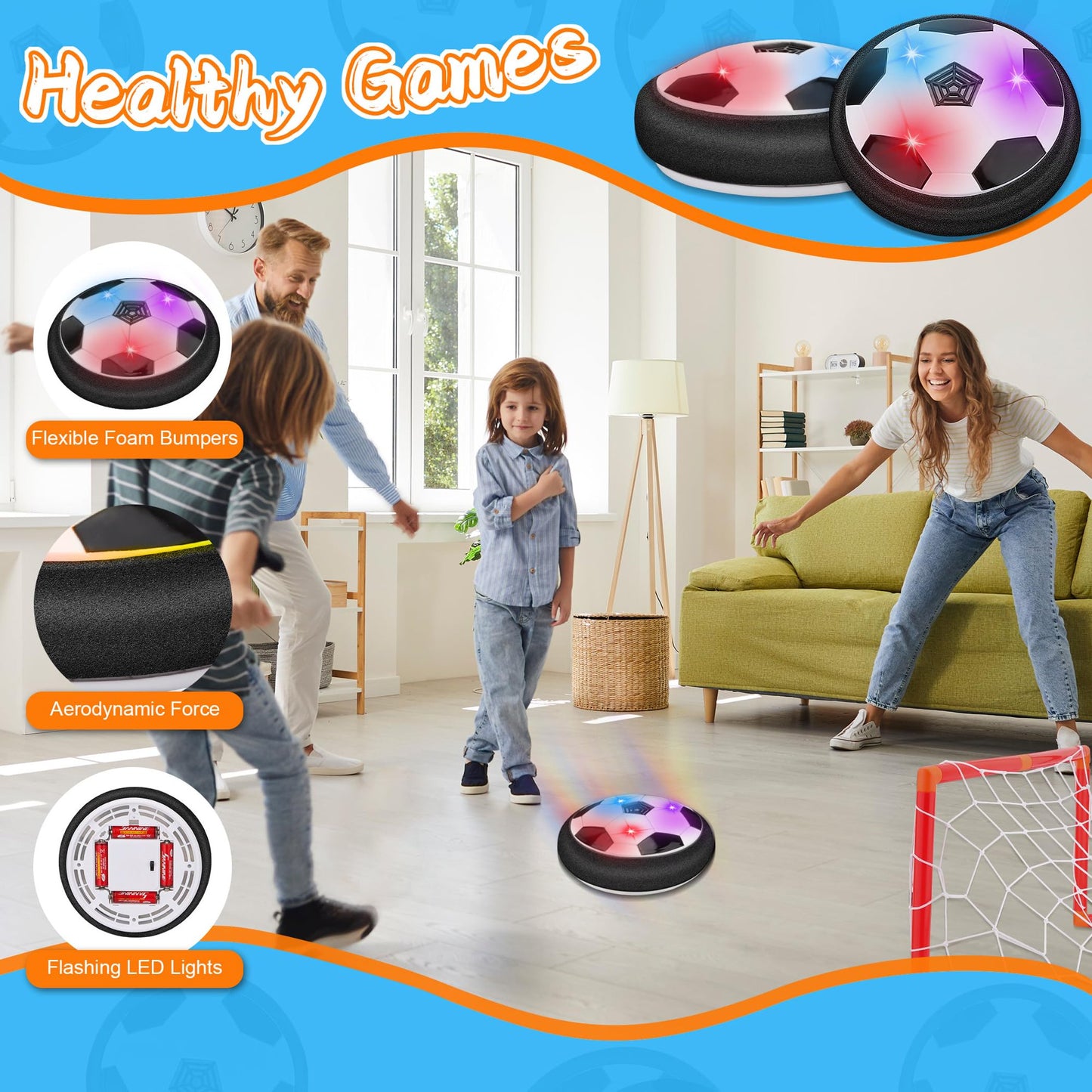 Crogift LED Hover Soccer Ball Set, 2 Goals, Indoor Floating Game, Fun Birthday Gift for Kids 3-12