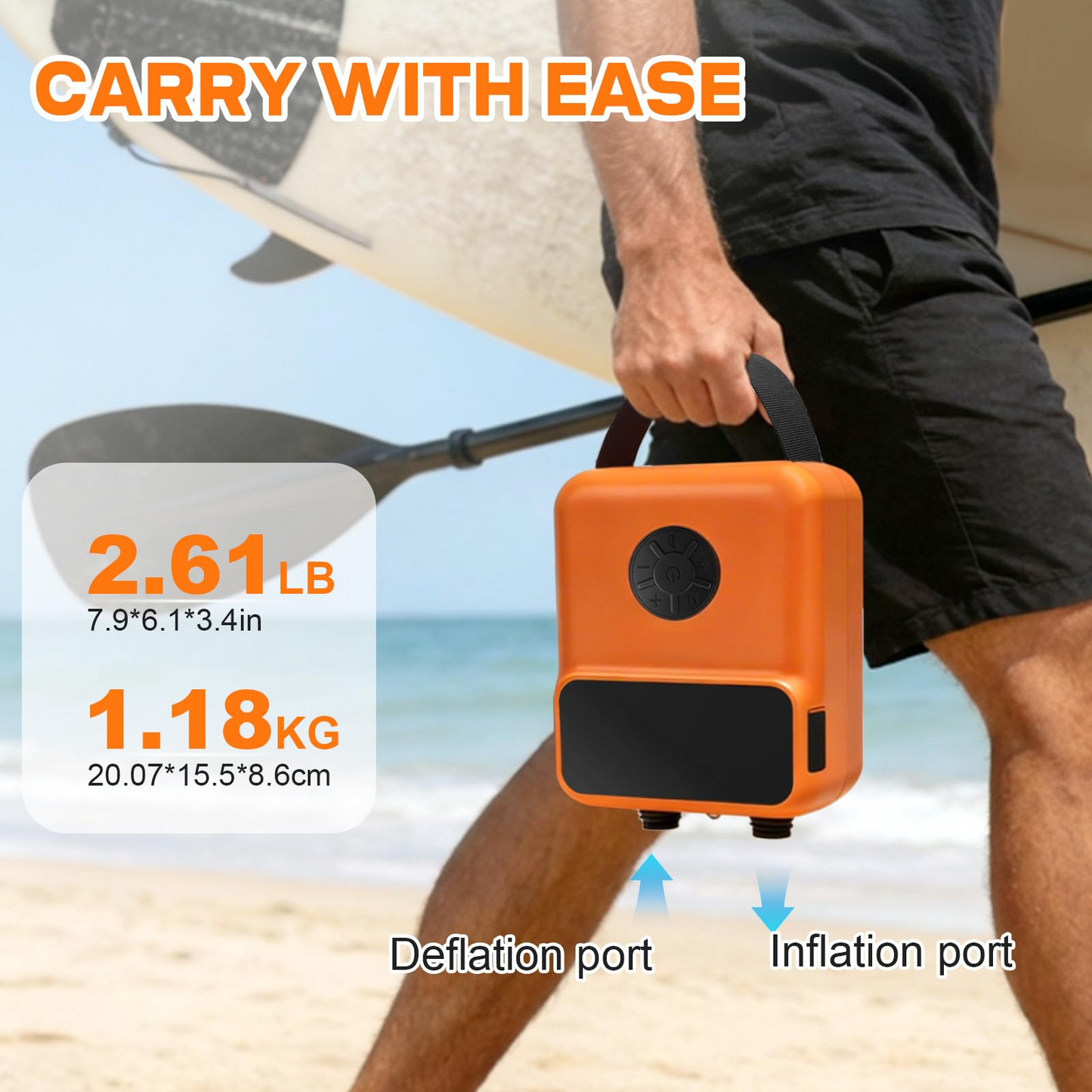 Electric Paddle Board Pump Portable, 20 PSI Rechargeable Electric SUP Air Pump, Intelligent Dual Stage Inflation & Deflation, Auto-Off, for Paddle Boards, Kayak, Kite, Tent