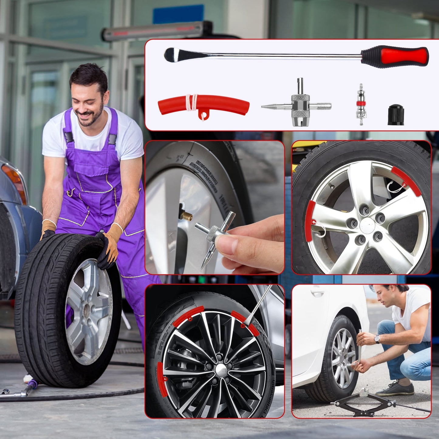 Tire Changing Tool Kit，15" Tire Spoon Kit & Tire Iron with Rim Protectors, Valve Tool & Cores for ATV, Dirt Bike, Motorcycle, 20-Piece