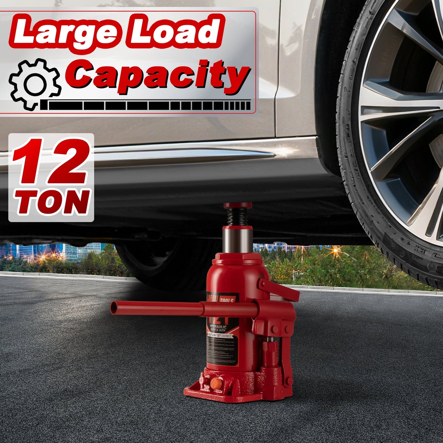 Lafati Hydraulic Welded Bottle Jack, 12 Ton (24,000 lb) Capacity, Red