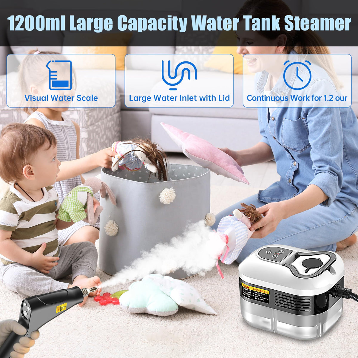 Lafati 2500W Handheld Steam Cleaner - 15s Fast Heat-Up High-Pressure Steam, 6-Level Adjustable, Multi-Purpose Cleaner for Floor, Kitchen, Bathroom, Car, Grout (White)