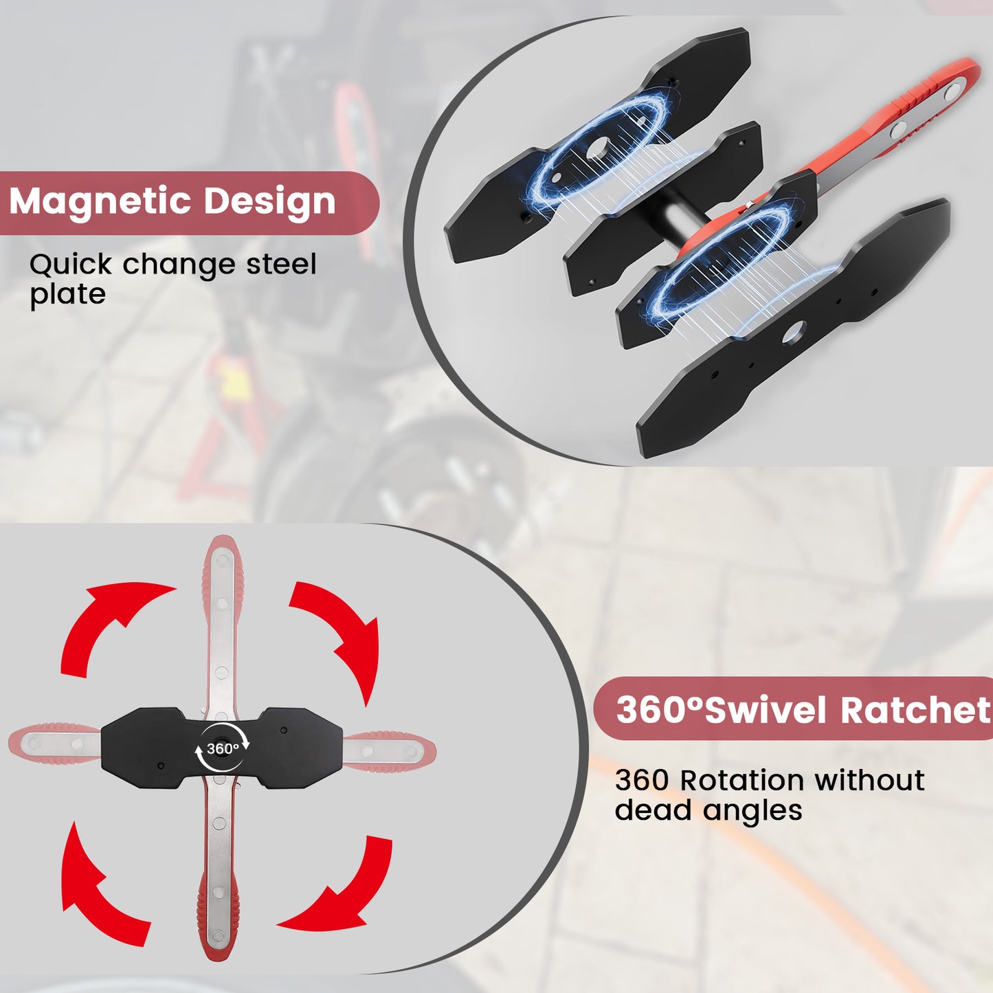 Lafati Brake Caliper Compression Tool Kit – 360° Ratcheting Piston Compressor with 2 Magnetic Steel Plates & 2 Hooks for Single, Twin, Quad Piston Calipers – Fits 95% of Cars & Light Trucks