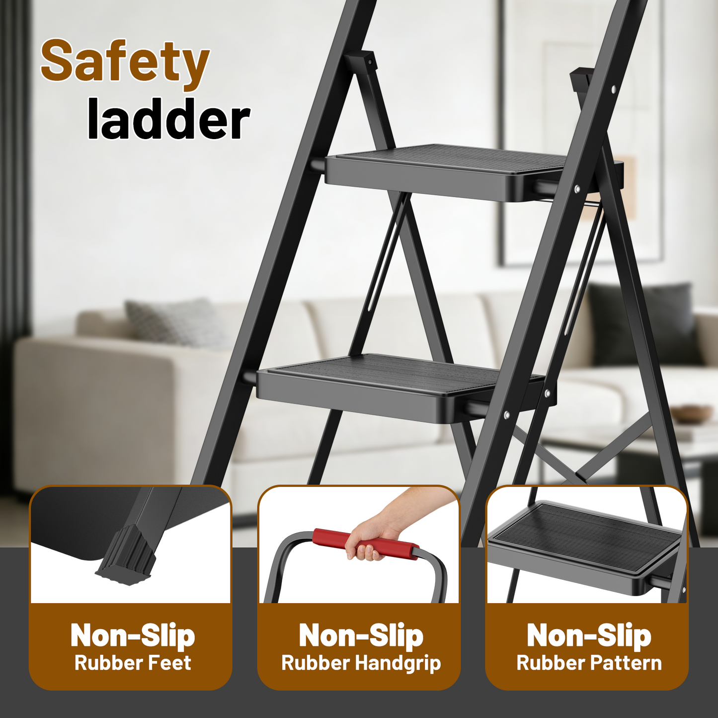 Lafati 4 Step Folding Ladder, 330lb Capacity, Wide Anti-Slip Pedals, Foldable Step Stool for Home & Kitchen