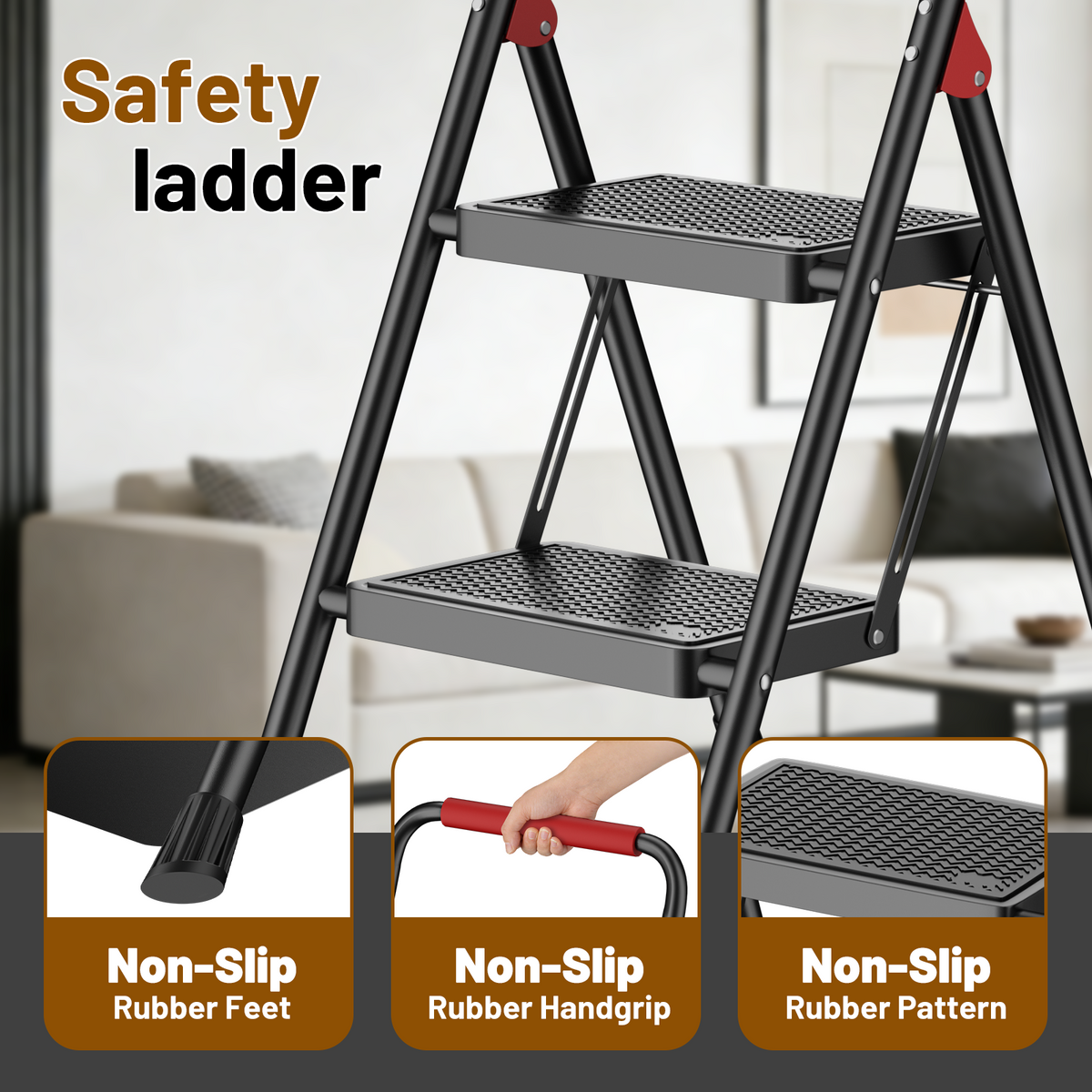 Lafati 2 Step Ladder, Step Stool for Adults,2 Step Ladder Folding Step Stool with Wide Pedal Ergonomic Design