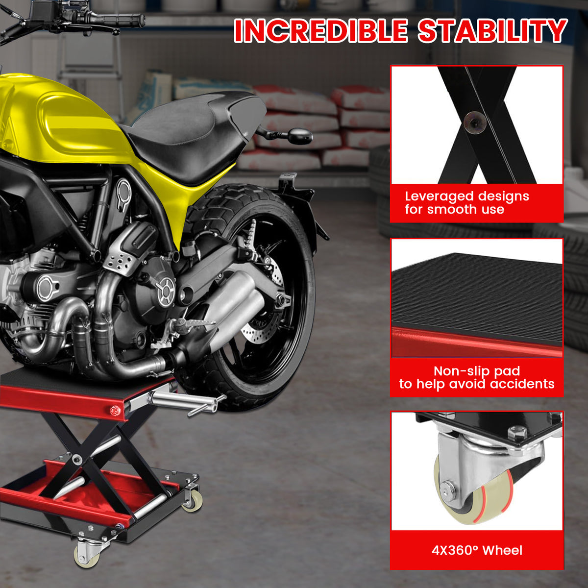Lafati 1100 LBS Steel Motorcycle & ATV Scissor Lift Jack with Dolly - Heavy-Duty Bike Repair Stand