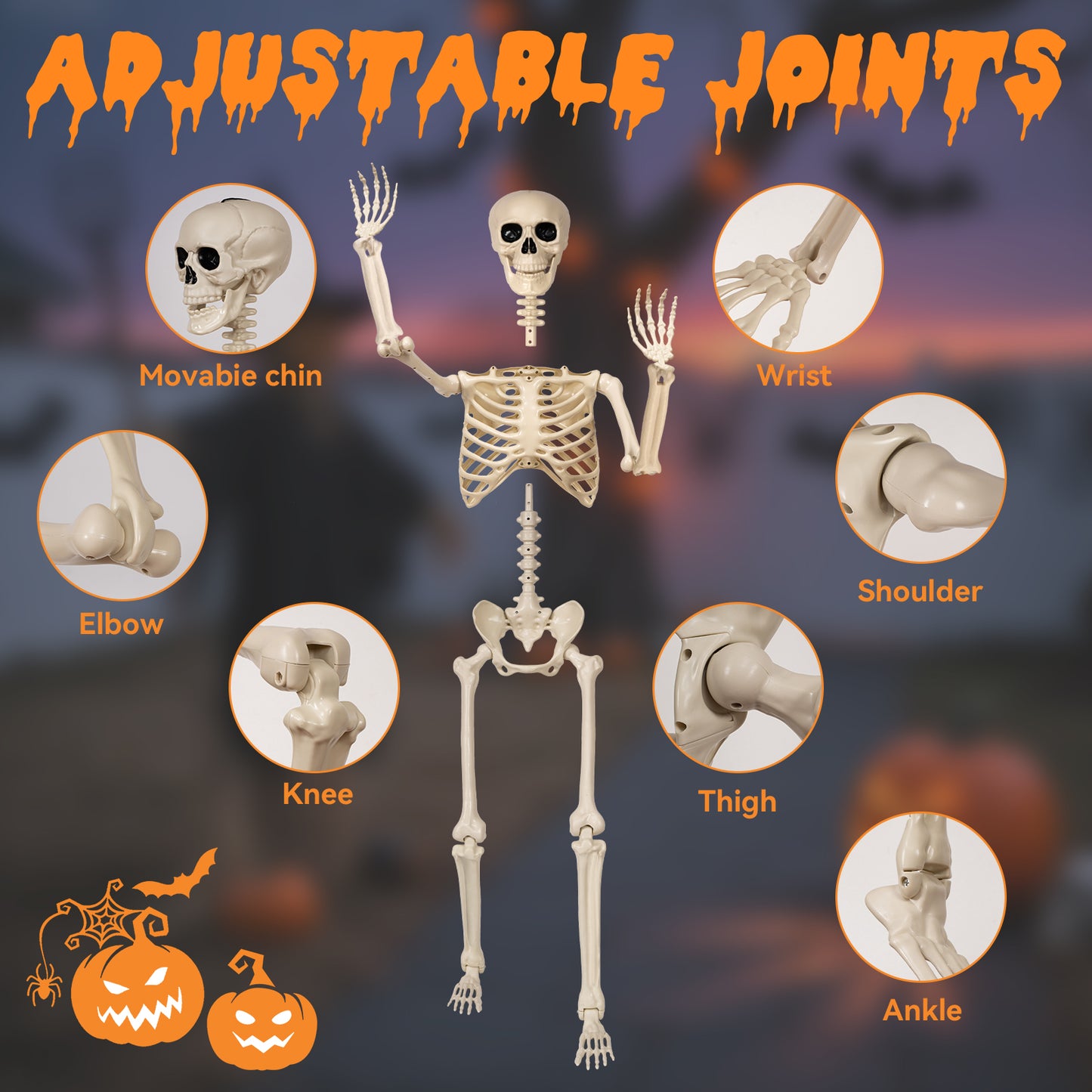(2pack)3.3 ft Halloween skeleton decoration, with movable joints, flexible skeleton for poses, scary skeleton suitable for indoor and outdoor Halloween decorations, haunted houses, courtyards